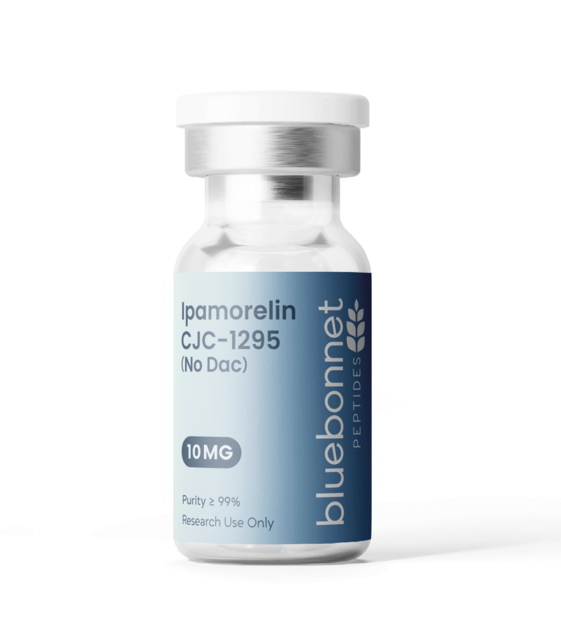 CJC-1295 Ipamorelin 10mg research peptide vial — third-party tested, 99% purity by Bluebonnet Peptides
